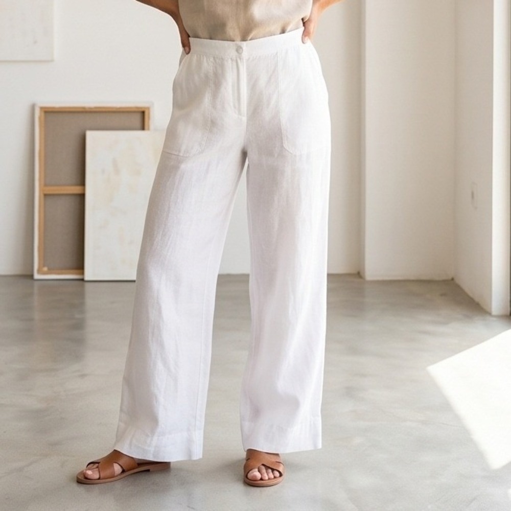 J. Jill Love Linen 26 White‎ Pants Women's Size 3X Elastic Airy Pull On Pockets